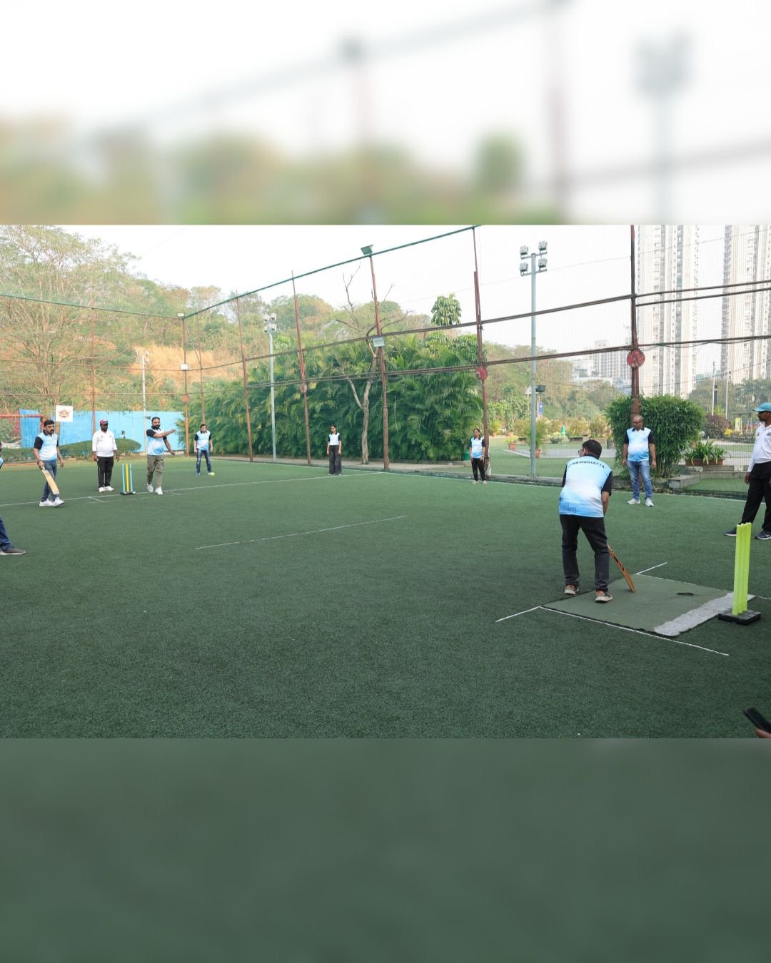 Team cricket activities on the field
